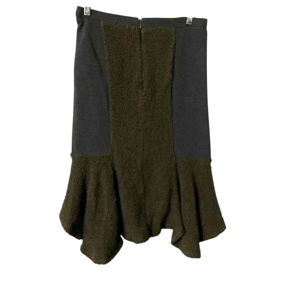 Bar III Textured Ruffle Hem Midi Skirt Olive‎ Green Womens Size Medium